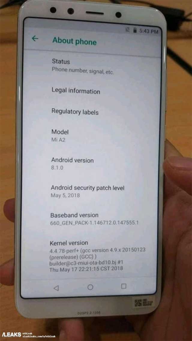 xiaomi mi a2 vazamento