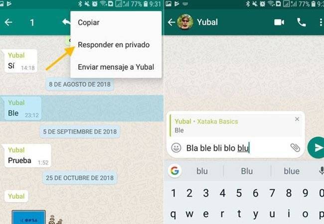 WhasApp Beta permite que responda em privado uma mensagem de um grupo whatsapp beta resposta privada