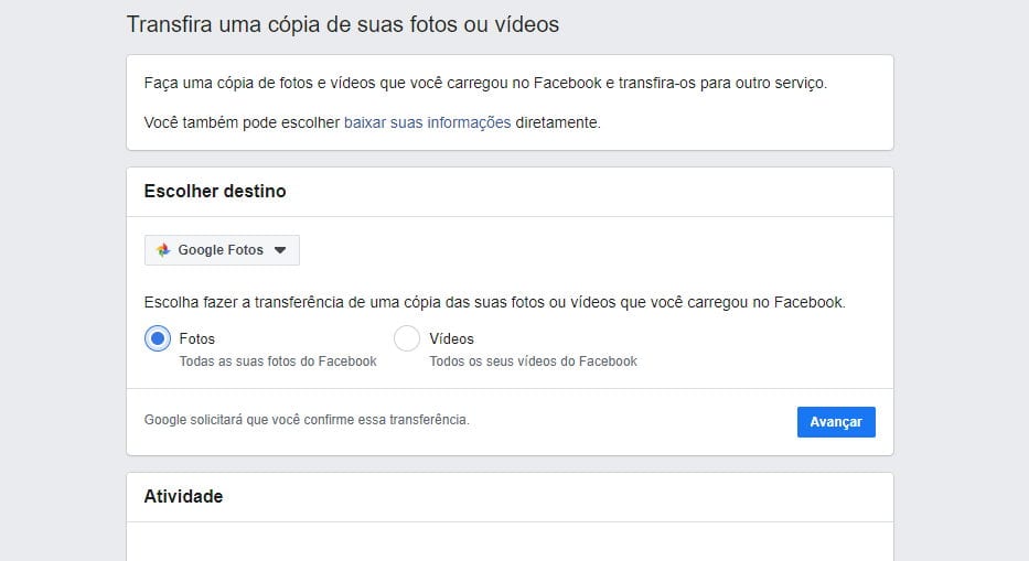 fotos do facebook para o Google Photos 1