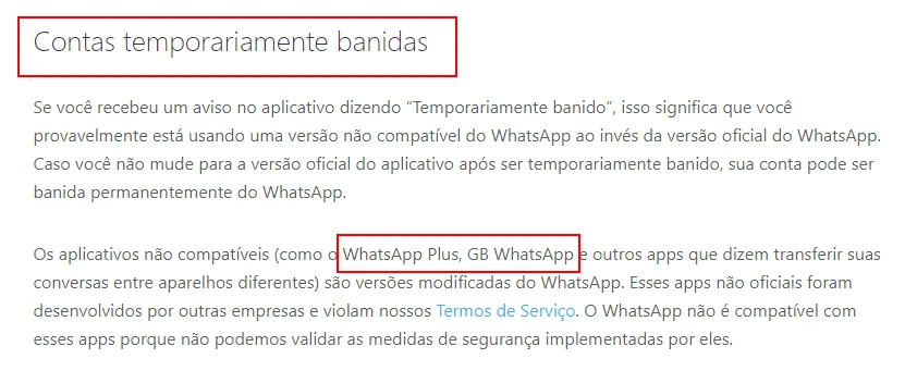 Imagem mostra que o WhatsApp pode banir usuários do WhatsApp GB Imagem mostra que o WhatsApp pode banir usuários do WhatsApp GB