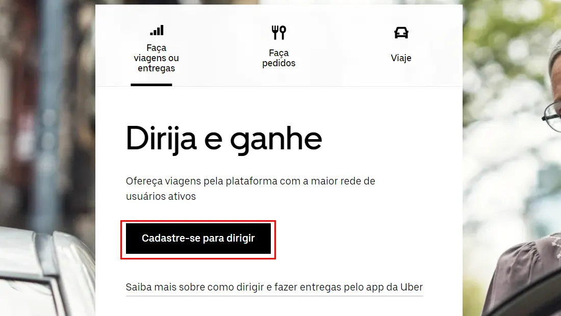 Copywriting simples e direta da Uber