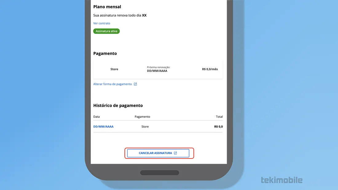 Por fim vá em Cancelar assinatura