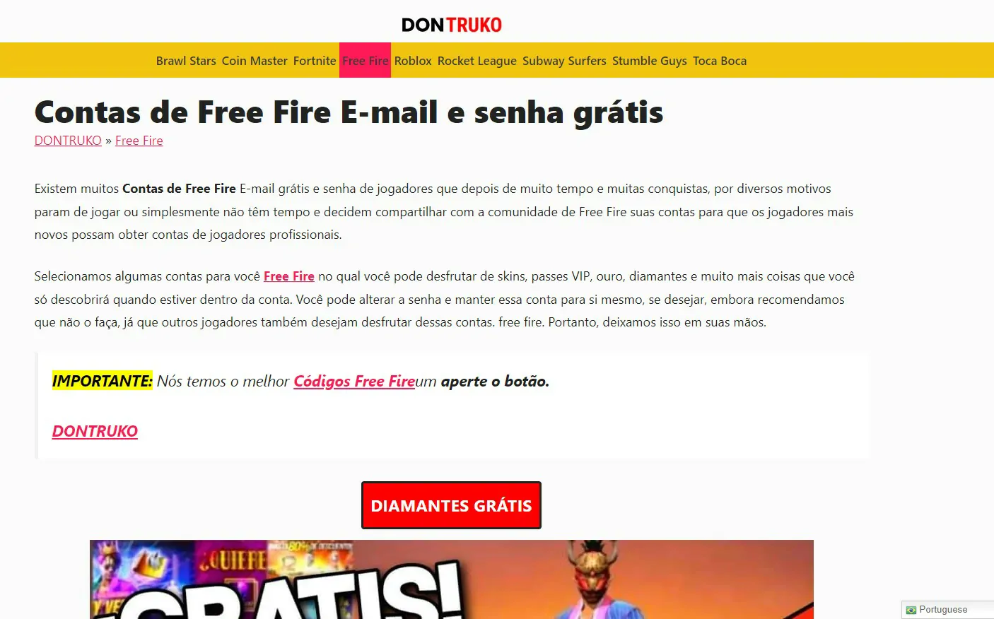 Entre no site - Gerador de contas FF o que são e como gerar contas do Freefire verificadas