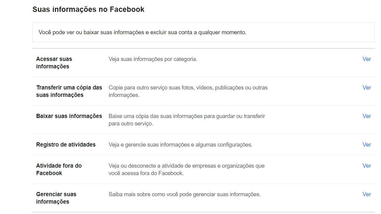 informações facebook