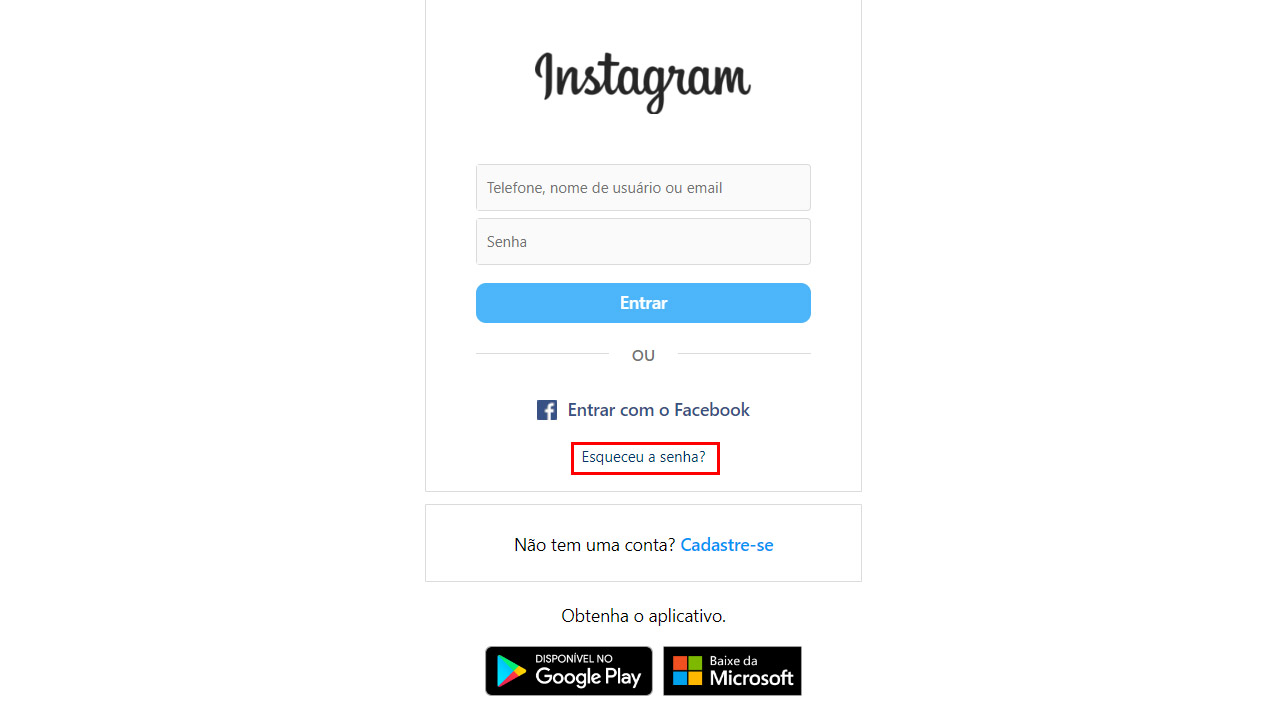 esqueceu a senha navegador instagram