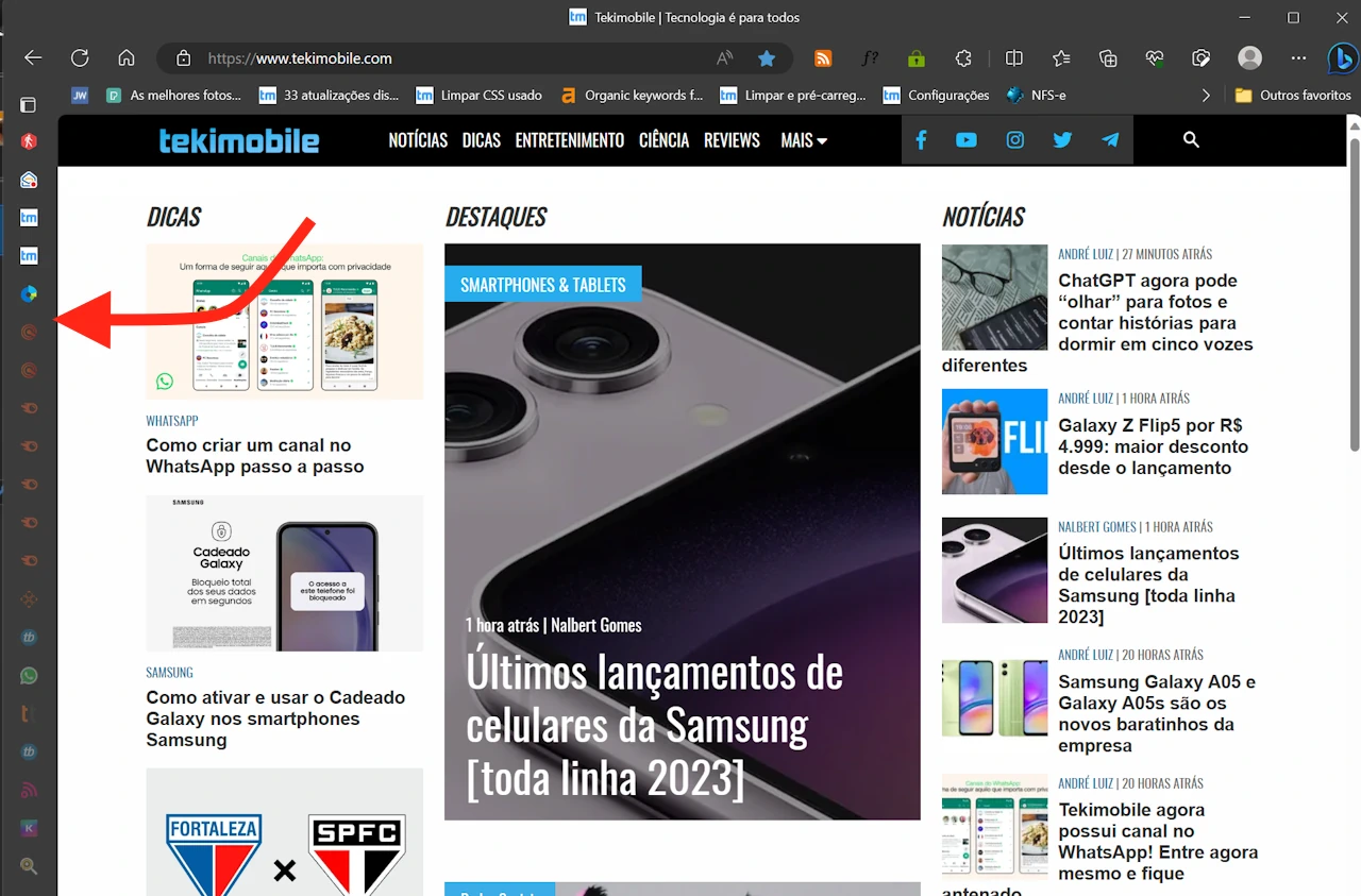 Abas verticais do Microsoft Edge