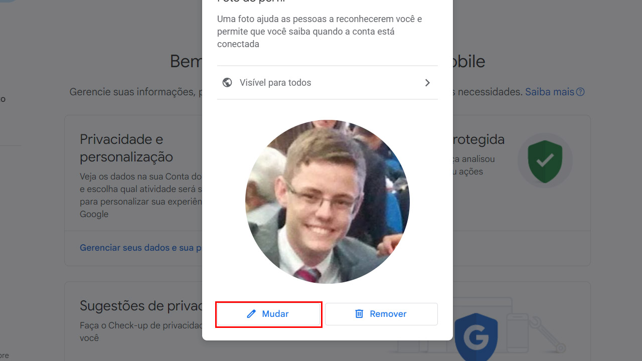 mudar foto conta do google