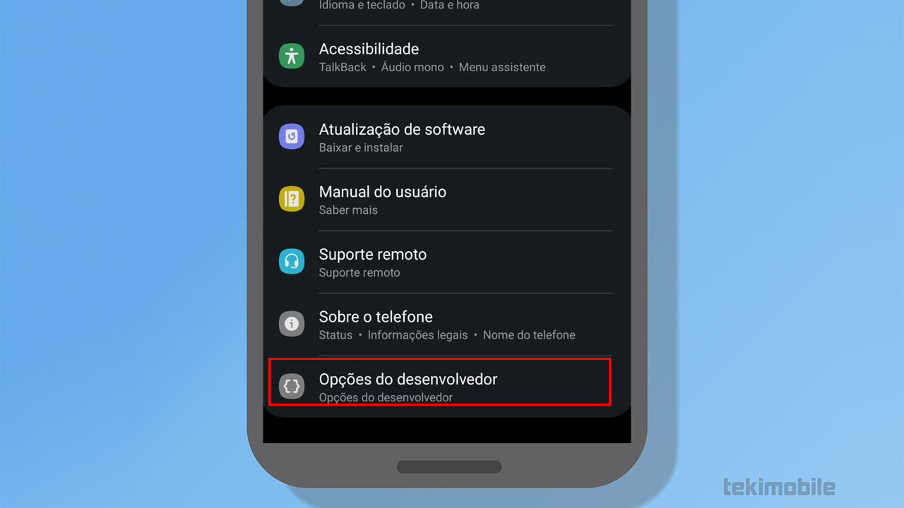 Opções do desenvolvedor android